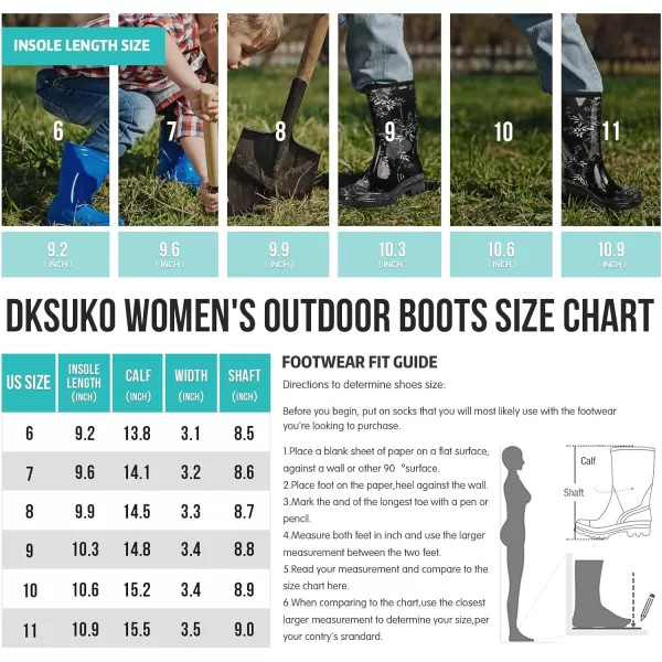 DKSUKO Waterproof Womens Rain Boots insulated,Lightweight Rubber fashion Wellies in Gardening,Warm and Comfortable Wide Calf Rain Boots with Glossy in Outdoor