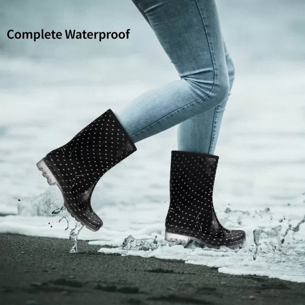 DKSUKO Waterproof Womens Rain Boots insulated,Lightweight Rubber fashion Wellies in Gardening,Warm and Comfortable Wide Calf Rain Boots with Glossy in Outdoor