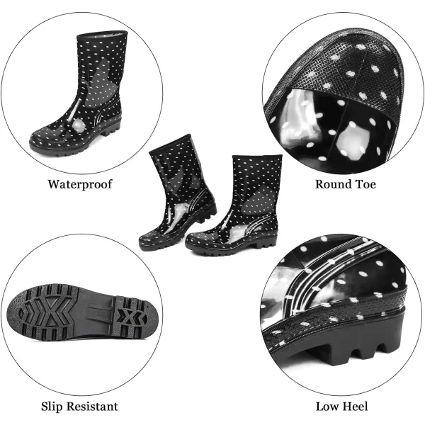 DKSUKO Waterproof Womens Rain Boots insulated,Lightweight Rubber fashion Wellies in Gardening,Warm and Comfortable Wide Calf Rain Boots with Glossy in Outdoor