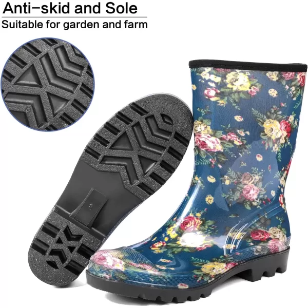 DKSUKO Waterproof Womens Rain Boots insulated,Lightweight Rubber fashion Wellies in Gardening,Warm and Comfortable Wide Calf Rain Boots with Glossy in Outdoor