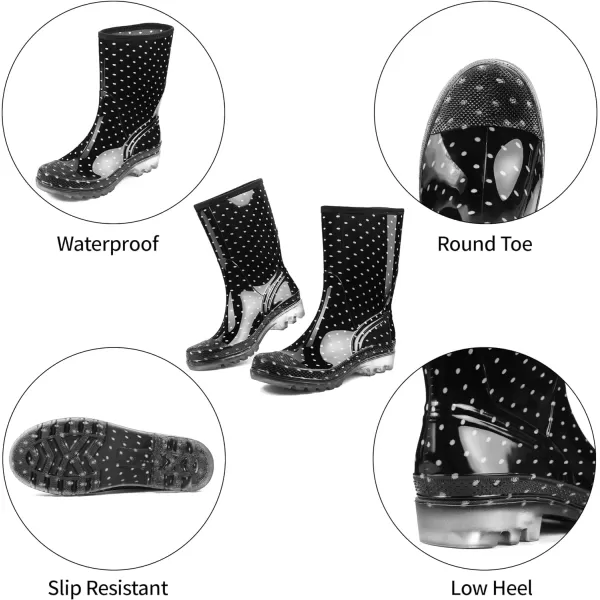DKSUKO Waterproof Womens Rain Boots insulated,Lightweight Rubber fashion Wellies in Gardening,Warm and Comfortable Wide Calf Rain Boots with Glossy in Outdoor