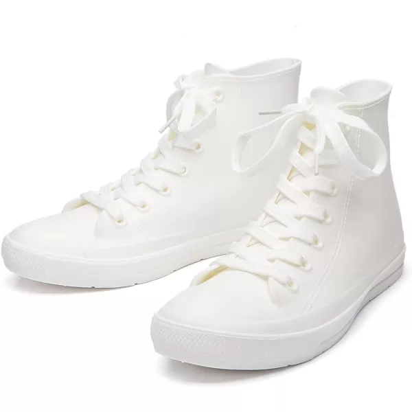 DKSUKO Women's Rain Boots Waterproof High Top Rain Shoes with Lace Up Anti-Slip Garden Shoes