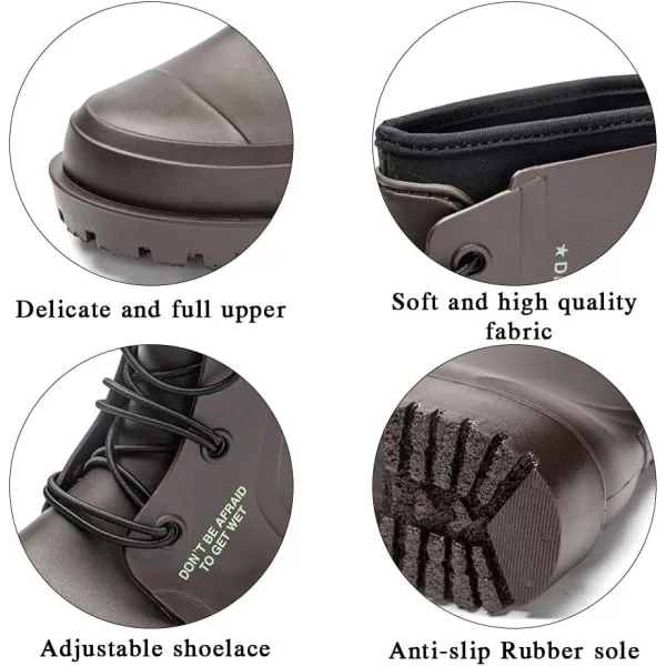 DKSUKO Women's Rain Boots Waterproof High Top Rain Shoes with Lace Up Anti-Slip Garden Shoes