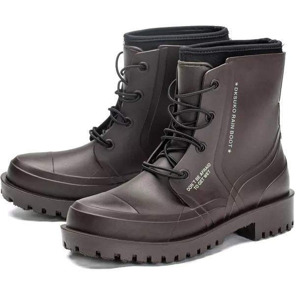 DKSUKO Women's Rain Boots Waterproof High Top Rain Shoes with Lace Up Anti-Slip Garden Shoes