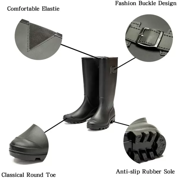 DKSUKO Women's Tall Rain Boots Garden Boots Waterproof Wellington Rubber Boots