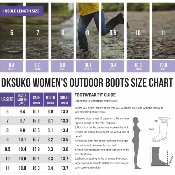 DKSUKO Women's Tall Rain Boots Garden Boots Waterproof Wellington Rubber Boots