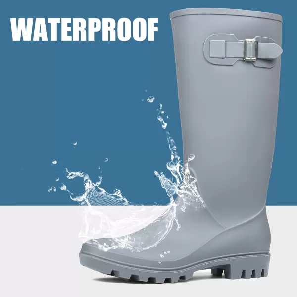 DKSUKO Women's Tall Rain Boots Garden Boots Waterproof Wellington Rubber Boots