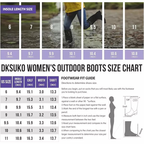 DKSUKO Women's Tall Rain Boots Garden Boots Waterproof Wellington Rubber Boots
