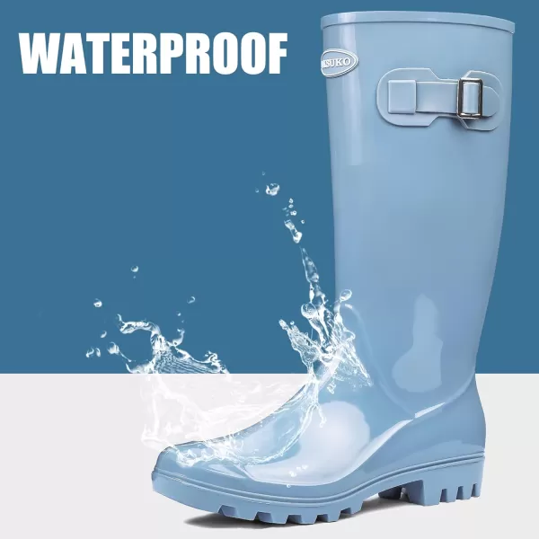 DKSUKO Women's Tall Rain Boots Garden Boots Waterproof Wellington Rubber Boots