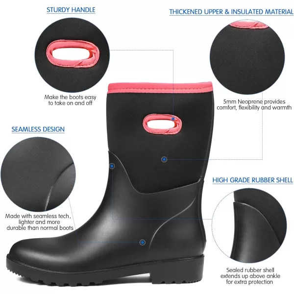DKSUKO Women's Warm Snow Boots Waterproof High Performance Winter Rubber Rain Boots for Women