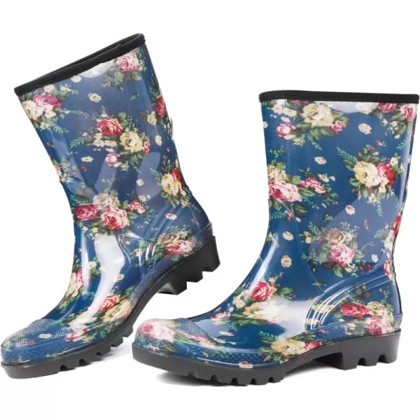 DKSUKO Waterproof Womens Rain Boots insulated,Lightweight Rubber fashion Wellies in Gardening,Warm and Comfortable Wide Calf Rain Boots with Glossy in Outdoor