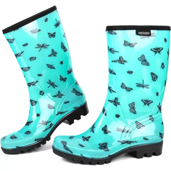 DKSUKO Waterproof Womens Rain Boots insulated,Lightweight Rubber fashion Wellies in Gardening,Warm and Comfortable Wide Calf Rain Boots with Glossy in Outdoor
