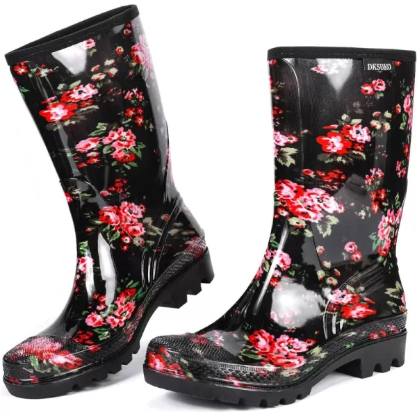 DKSUKO Waterproof Womens Rain Boots insulated,Lightweight Rubber fashion Wellies in Gardening,Warm and Comfortable Wide Calf Rain Boots with Glossy in Outdoor