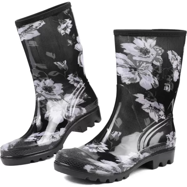 DKSUKO Waterproof Womens Rain Boots insulated,Lightweight Rubber fashion Wellies in Gardening,Warm and Comfortable Wide Calf Rain Boots with Glossy in Outdoor