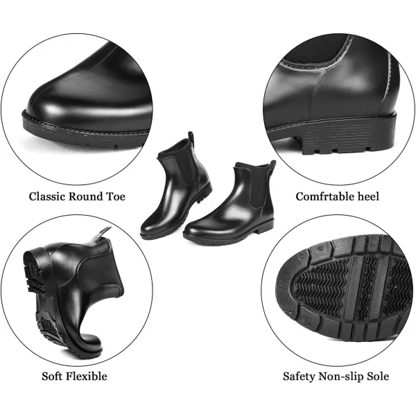 DKSUKO Women's Short Rain Boots Rubber Waterproof Garden Boots Elastic Slip On Ankle Chelsea Boot Fashion Insulated Rain Shoe for Outdoor Work Thick Sole