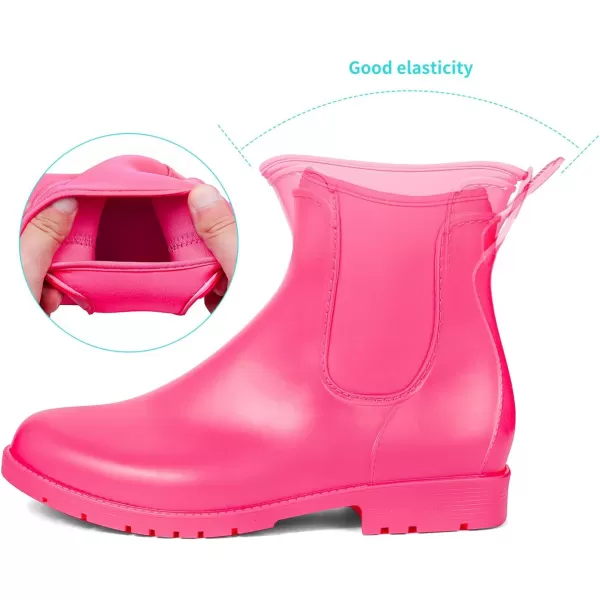 DKSUKO Women's Short Rain Boots Rubber Waterproof Garden Boots Elastic Slip On Ankle Chelsea Boot Fashion Insulated Rain Shoe for Outdoor Work Thick Sole