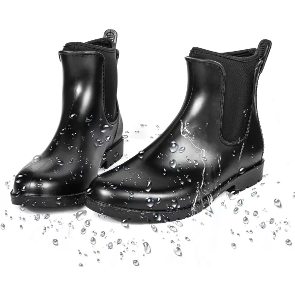 DKSUKO Women's Short Rain Boots Rubber Waterproof Garden Boots Elastic Slip On Ankle Chelsea Boot Fashion Insulated Rain Shoe for Outdoor Work Thick Sole
