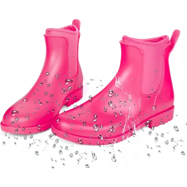 DKSUKO Women's Short Rain Boots Rubber Waterproof Garden Boots Elastic Slip On Ankle Chelsea Boot Fashion Insulated Rain Shoe for Outdoor Work Thick Sole