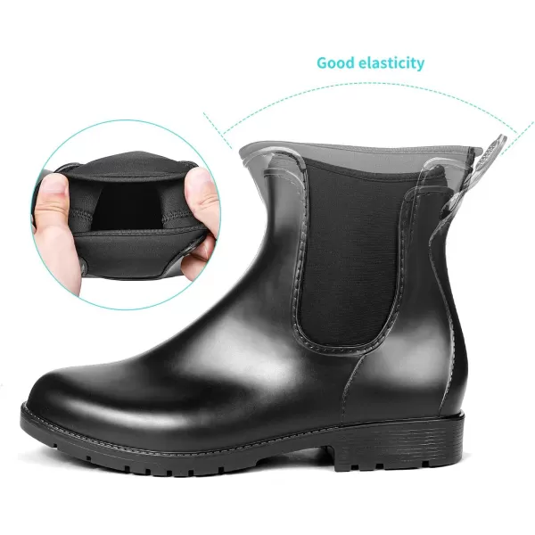 DKSUKO Women's Short Rain Boots Rubber Waterproof Garden Boots Elastic Slip On Ankle Chelsea Boot Fashion Insulated Rain Shoe for Outdoor Work Thick Sole