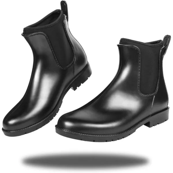 DKSUKO Women's Short Rain Boots Rubber Waterproof Garden Boots Elastic Slip On Ankle Chelsea Boot Fashion Insulated Rain Shoe for Outdoor Work Thick Sole
