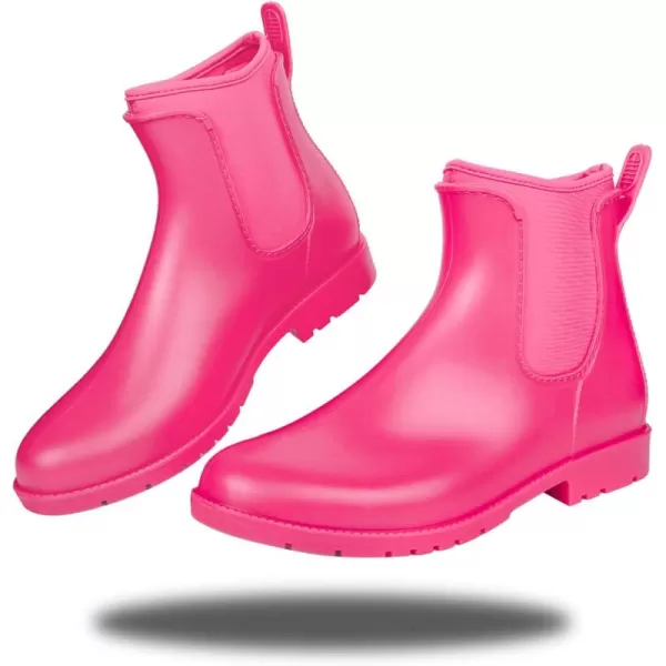 DKSUKO Women's Short Rain Boots Rubber Waterproof Garden Boots Elastic Slip On Ankle Chelsea Boot Fashion Insulated Rain Shoe for Outdoor Work Thick Sole