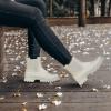 imageDKSUKO Womens Short Rain Boots Rubber Waterproof Garden Boots Elastic Slip On Ankle Chelsea Boot Fashion Insulated Rain Shoe for Outdoor Work Thick SoleMatte White