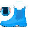 imageDKSUKO Womens Short Rain Boots Rubber Waterproof Garden Boots Elastic Slip On Ankle Chelsea Boot Fashion Insulated Rain Shoe for Outdoor Work Thick SoleRoyal Blue