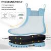 imageDKSUKO Womens Short Rain Boots Rubber Waterproof Garden Boots Elastic Slip On Ankle Chelsea Boot Fashion Insulated Rain Shoe for Outdoor Work Thick SoleSky Blue