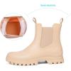 imageDKSUKO Womens Short Rain Boots Rubber Waterproof Garden Boots Elastic Slip On Ankle Chelsea Boot Fashion Insulated Rain Shoe for Outdoor Work Thick SoleBeige