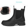 imageDKSUKO Womens Short Rain Boots Rubber Waterproof Garden Boots Elastic Slip On Ankle Chelsea Boot Fashion Insulated Rain Shoe for Outdoor Work Thick SoleBlack