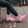 imageDKSUKO Womens Short Rain Boots Rubber Waterproof Garden Boots Elastic Slip On Ankle Chelsea Boot Fashion Insulated Rain Shoe for Outdoor Work Thick SolePink