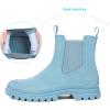 imageDKSUKO Womens Short Rain Boots Rubber Waterproof Garden Boots Elastic Slip On Ankle Chelsea Boot Fashion Insulated Rain Shoe for Outdoor Work Thick SoleSky Blue