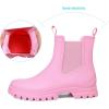 imageDKSUKO Womens Short Rain Boots Rubber Waterproof Garden Boots Elastic Slip On Ankle Chelsea Boot Fashion Insulated Rain Shoe for Outdoor Work Thick SolePink