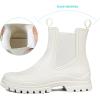 imageDKSUKO Womens Short Rain Boots Rubber Waterproof Garden Boots Elastic Slip On Ankle Chelsea Boot Fashion Insulated Rain Shoe for Outdoor Work Thick SoleMatte White