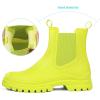imageDKSUKO Womens Short Rain Boots Rubber Waterproof Garden Boots Elastic Slip On Ankle Chelsea Boot Fashion Insulated Rain Shoe for Outdoor Work Thick SoleFluorescent Green
