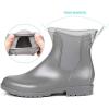 imageDKSUKO Womens Short Rain Boots Rubber Waterproof Garden Boots Elastic Slip On Ankle Chelsea Boot Fashion Insulated Rain Shoe for Outdoor Work Thick SoleGrey a