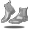 imageDKSUKO Womens Short Rain Boots Rubber Waterproof Garden Boots Elastic Slip On Ankle Chelsea Boot Fashion Insulated Rain Shoe for Outdoor Work Thick SoleGrey a