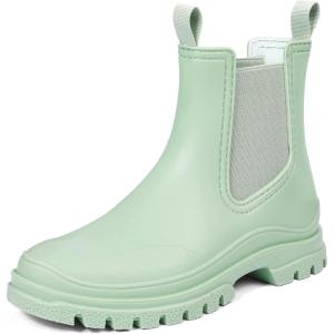 imageDKSUKO Womens Short Rain Boots Rubber Waterproof Garden Boots Elastic Slip On Ankle Chelsea Boot Fashion Insulated Rain Shoe for Outdoor Work Thick SoleMint Green