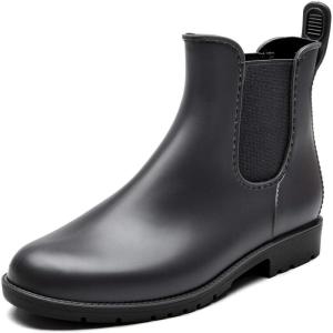 imageDKSUKO Womens Short Rain Boots Rubber Waterproof Garden Boots Elastic Slip On Ankle Chelsea Boot Fashion Insulated Rain Shoe for Outdoor Work Thick SoleGrey