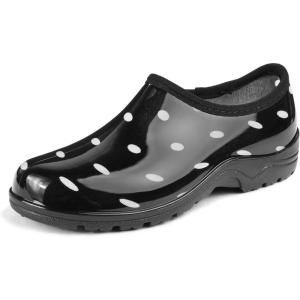 imageDKSUKO Womens Waterproof Garden Shoe Lightweight Rain Footwear with Comfort InsoleBlack and Big White Dot