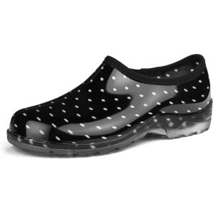 imageDKSUKO Womens Waterproof Garden Shoe Lightweight Rain Footwear with Comfort InsoleBlack and Small White Dottp Outsole