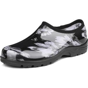 imageDKSUKO Womens Waterproof Garden Shoe Lightweight Rain Footwear with Comfort InsoleBlack and White Flower