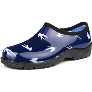 imageDKSUKO Womens Waterproof Garden Shoe Lightweight Rain Footwear with Comfort InsoleBlue and Little Bird