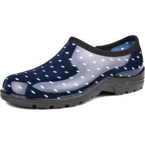 imageDKSUKO Womens Waterproof Garden Shoe Lightweight Rain Footwear with Comfort InsoleBlue and Small White Dot