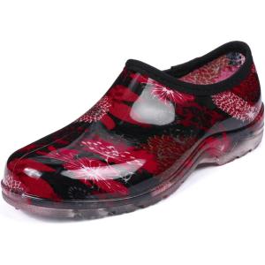 imageDKSUKO Womens Waterproof Garden Shoe Lightweight Rain Footwear with Comfort InsoleRed Flower