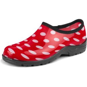 imageDKSUKO Womens Waterproof Garden Shoe Lightweight Rain Footwear with Comfort InsoleRed and Big White Dot