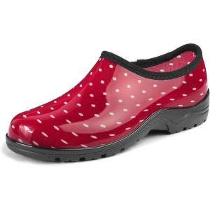 imageDKSUKO Womens Waterproof Garden Shoe Lightweight Rain Footwear with Comfort InsoleRed and Small White Dot