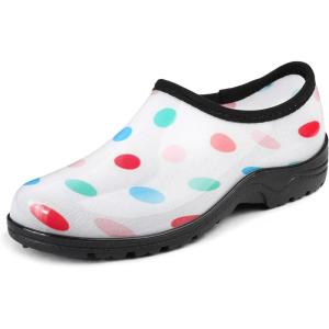 imageDKSUKO Womens Waterproof Garden Shoe Lightweight Rain Footwear with Comfort InsoleWhite Multi Dot