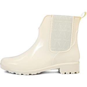 imageDKSUKO Rain Boots for Women Waterproof Elastic Slip On Ankle Chelsea BootiesOffwhite