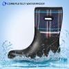 imageDKSUKO Women Rain Boots WaterproofRubber Tall Pull on Insulated Snow Mud ShoesBlue Grid Handle